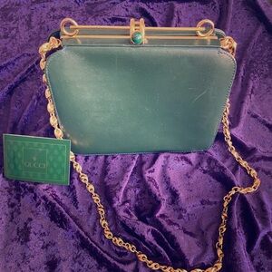 Gucci vintage green leather shoulder bag